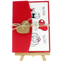 13x18 Kartpostal - Açık Davetiye Zarfı - 13x18-Kırmızı- İpli, Kraft Kalpli