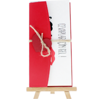 dikdörtgen - Açık Davetiye Zarfı - 21x10-Kırmızı- Kırmızı Kalpli