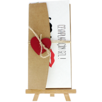 dikdörtgen - Açık Davetiye Zarfı - 21x10-Kraft- Kırmızı Kalpli