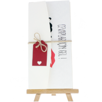 dikdörtgen - Açık Davetiye Zarfı - 21x10-Krem-  İpli, Kırmızı Etiketli