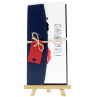 dikdörtgen - Açık Davetiye Zarfı - 21x10-Lacivert-  İpli, Kırmızı Etiketli