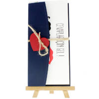 dikdörtgen - Açık Davetiye Zarfı - 21x10-Lacivert- Kırmızı Kalpli