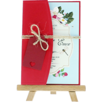kartpostal - Açık Davetiye Zarfı - Kartpostal-Kırmızı- İpli, Kırmızı Etiketli