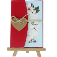 kartpostal - Açık Davetiye Zarfı - Kartpostal-Kırmızı- İpli, Kraft Kalpli