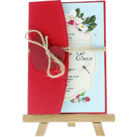 kartpostal - Açık Davetiye Zarfı - Kartpostal-Kırmızı- Kırmızı Kalpli