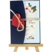 kartpostal - Açık Davetiye Zarfı - Kartpostal-Lacivert- Kırmızı Kalpli