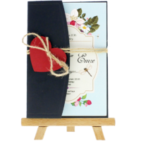 kartpostal - Açık Davetiye Zarfı - Kartpostal-Siyah- Kırmızı Kalpli